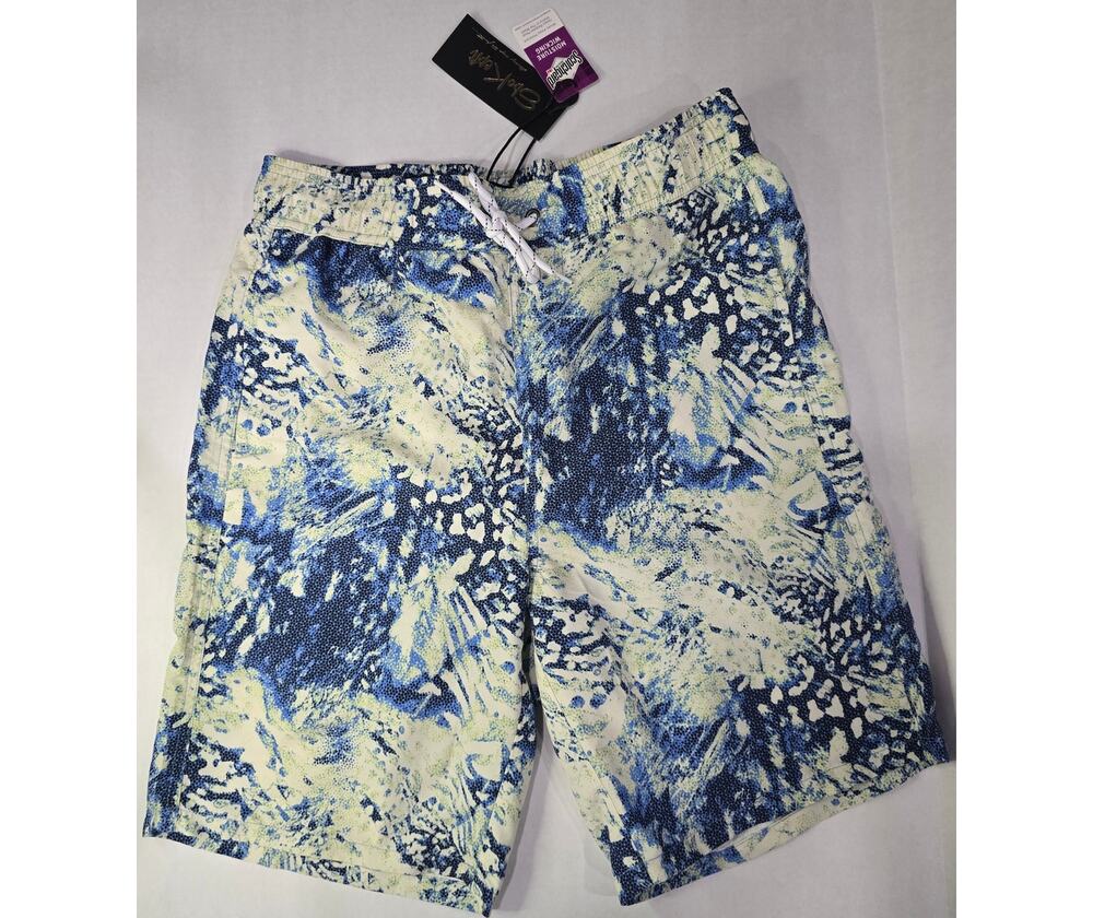 NWT Men's Blue White Tropical Swim Trunks Board Shorts Medium Quick Dry